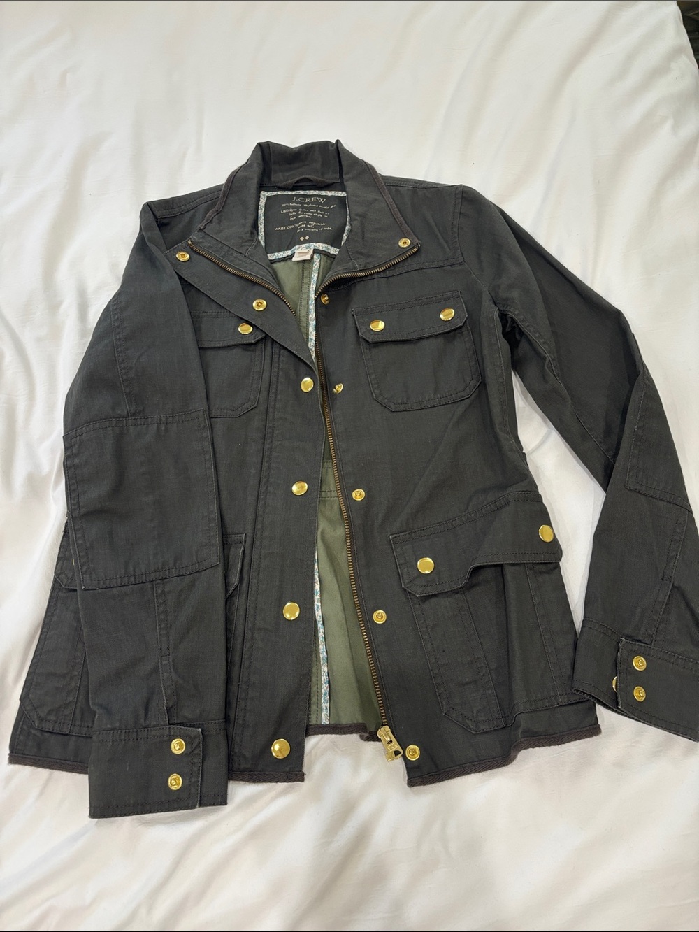 J. Crew Olive Green Utility Jacket with Gold Hardware